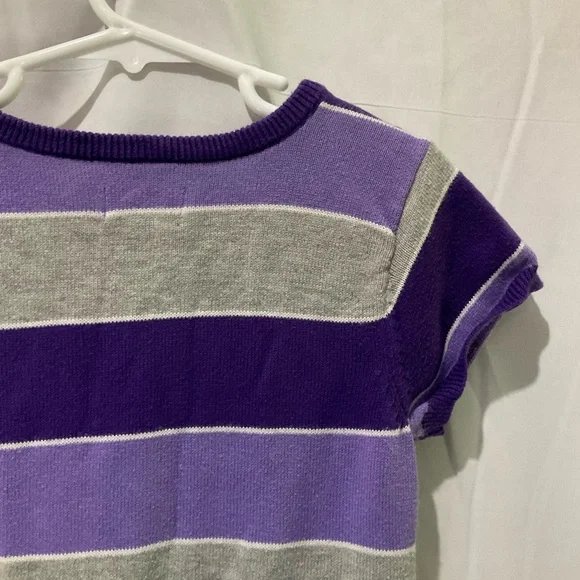Children’s Place Girls Striped Everyday Short Sleeve Dress Size 5/6 Purple/Grey - Picture 5 of 16